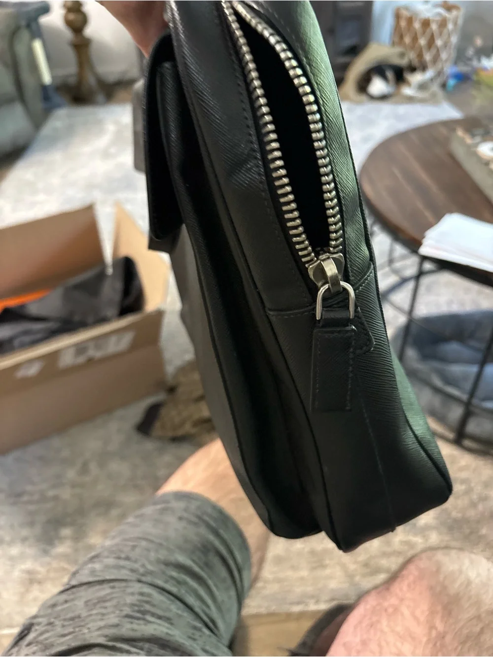 Men's Black Prada Leather Briefcase Travel & Work Bag
